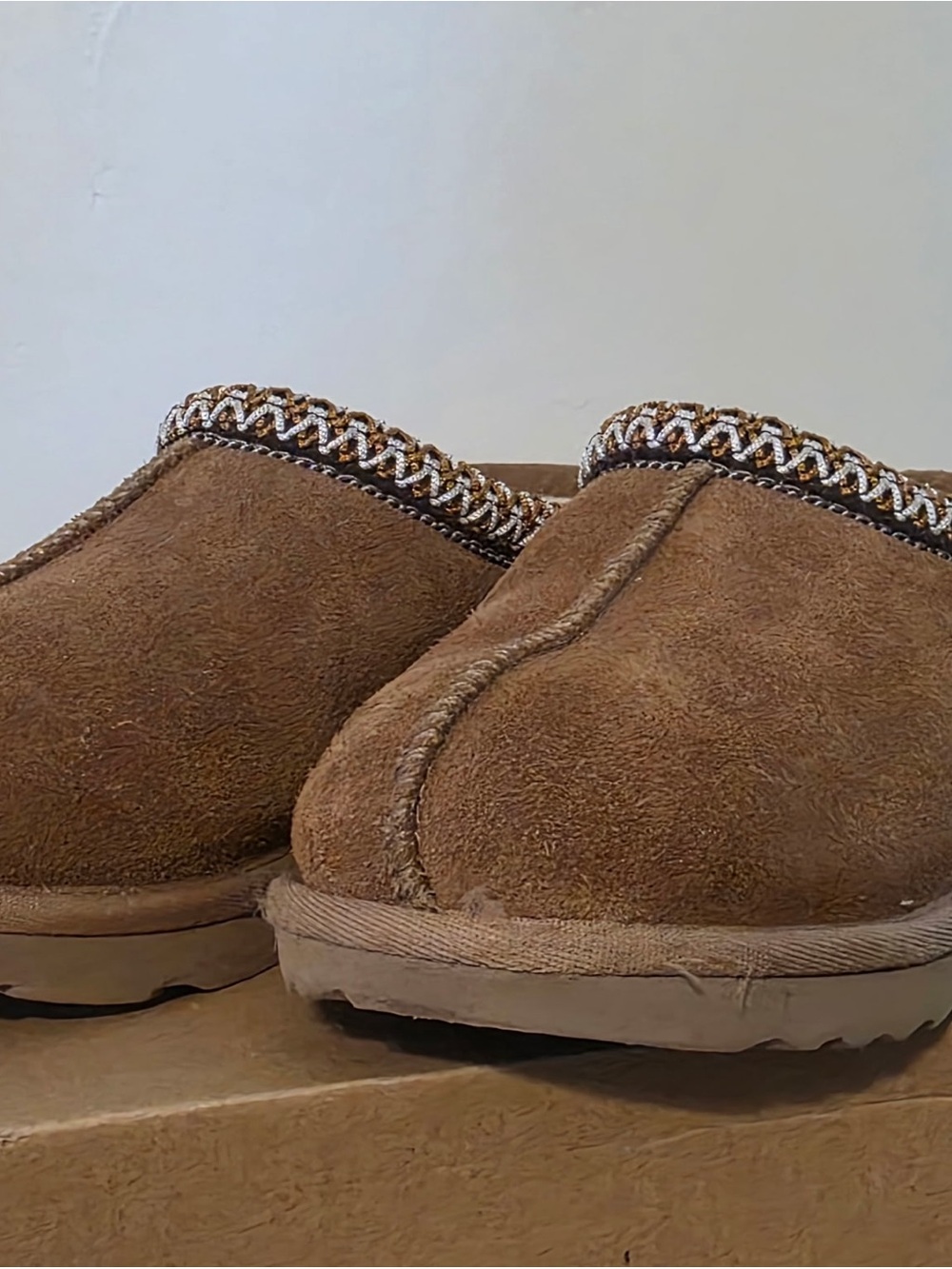 UGG Kids Chestnut Brown Suede Slip-On Loafers